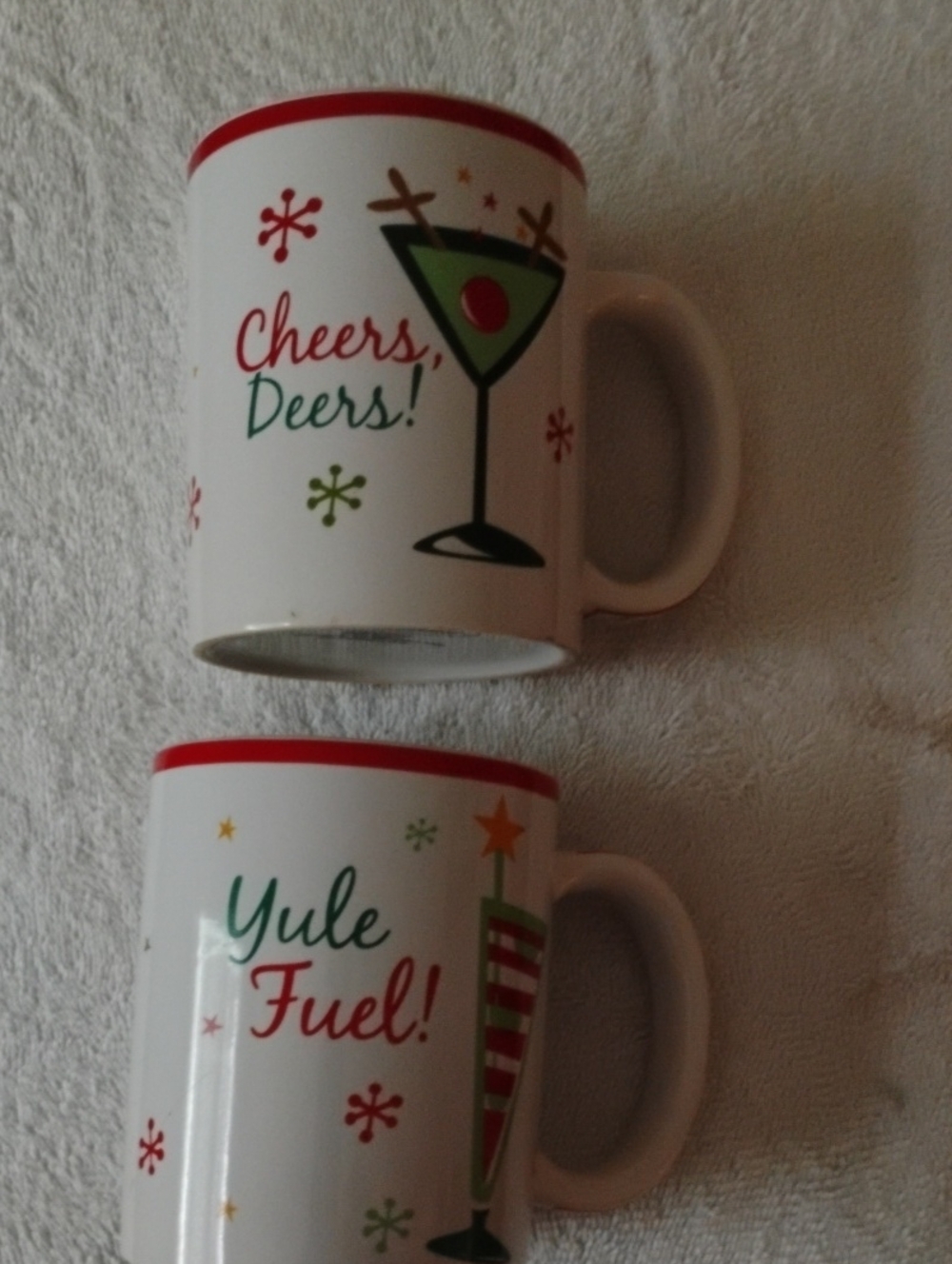 Certified International White Holiday Mugs with Red and Green Accents